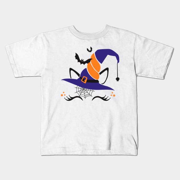 Cute Unicorn Witch Halloween Gift Kids T-Shirt by Lones Eiless